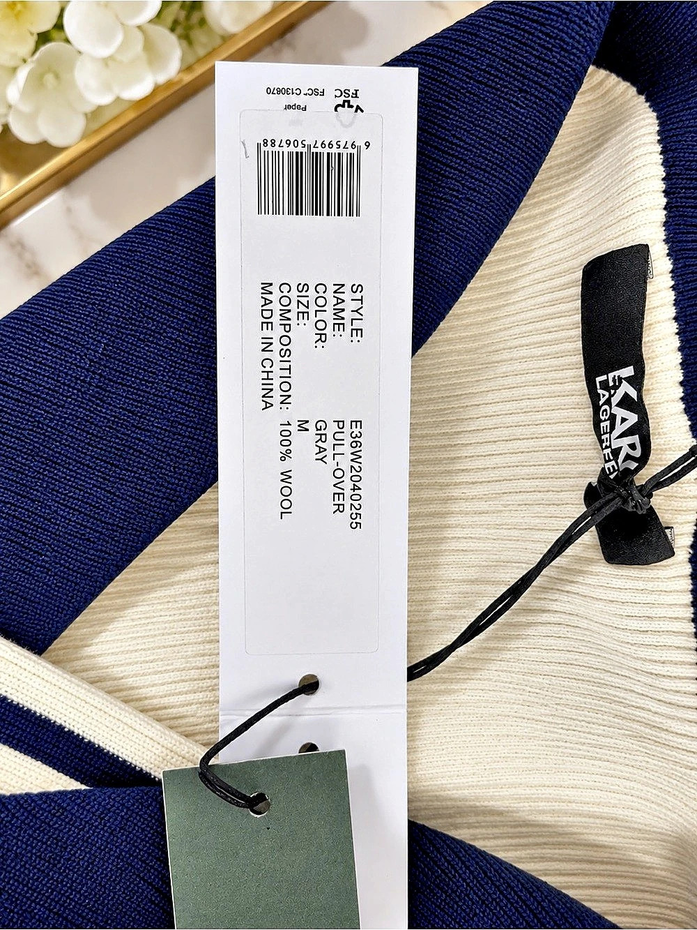 Karl Lagerfeld Striped Sailor Sweater in White & Blue Size Medium NWT - Picture 3 of 3